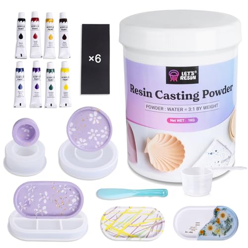 LET'S RESIN مجموعة أدوات صب الراتنج LET'S RESIN، 1000 جرام مسحوق صب سريع التجفيف عديم الرائحة، 20~30 دقيقة لإزالة القالب، مجموعة مسحوق الجبس المفعلة بالماء لصنع الأشياء بنفسك، خلط سهل وتوازن ذاتي - Image 1