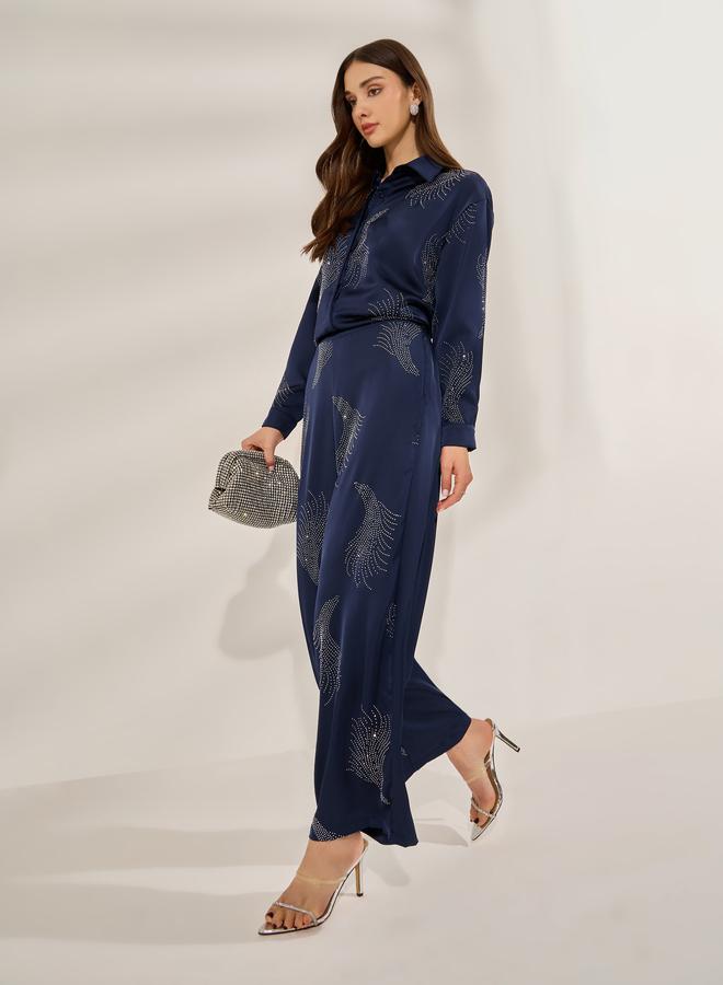 ستايلي بنطال بأرجل واسعة مزين بتفاصيل - Image 1