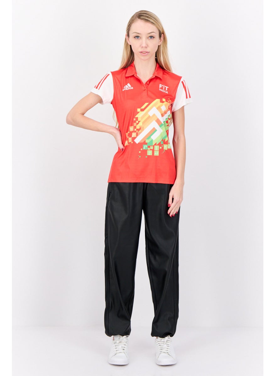 Adidas Women Sportswear Fit Short Sleeves Outdoor Polo, Red  - Image 4