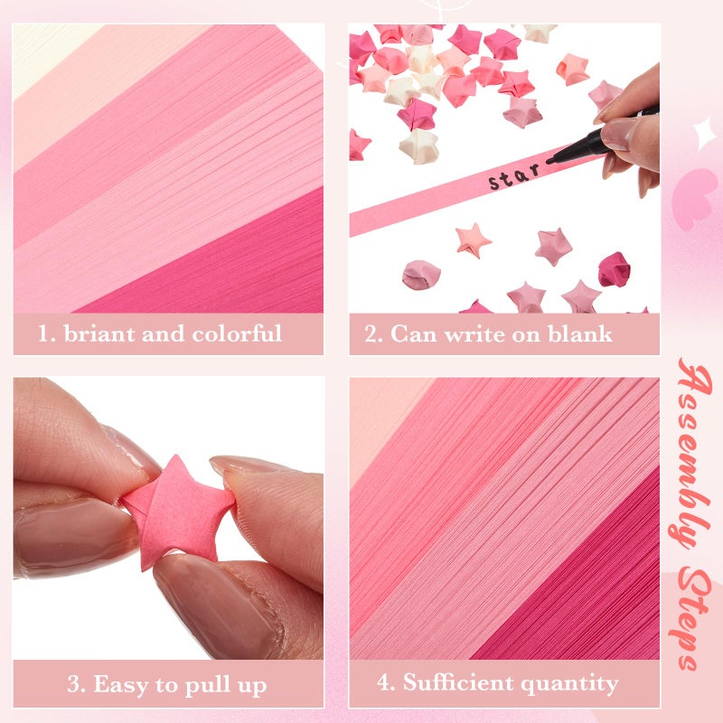 Kigeli 1000 Sheets Paper Strips Foil Star Glitter Origami Stars Shiny Origami Paper for DIY Crafts Weaving Projects (Pink,Solid Style) - Image 5
