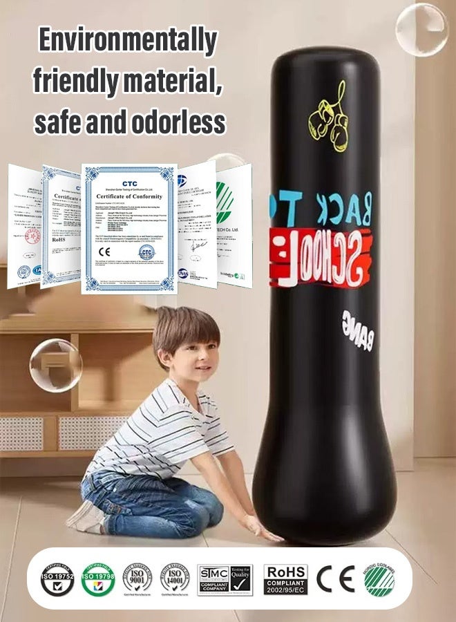 Punching Bag For Kids,Inflatable Boxing Punch Bag With Pump,Inflatable Tumbler Toy For Boys Girls,Beginner Heavy Punching Bags Sandbag,Reduce Pressure Stress,1.6M Alphabet Black - Image 4