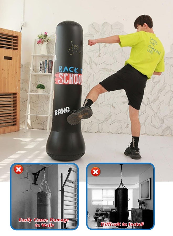 Punching Bag For Kids,Inflatable Boxing Punch Bag With Pump,Inflatable Tumbler Toy For Boys Girls,Beginner Heavy Punching Bags Sandbag,Reduce Pressure Stress,1.6M Alphabet Black - Image 3