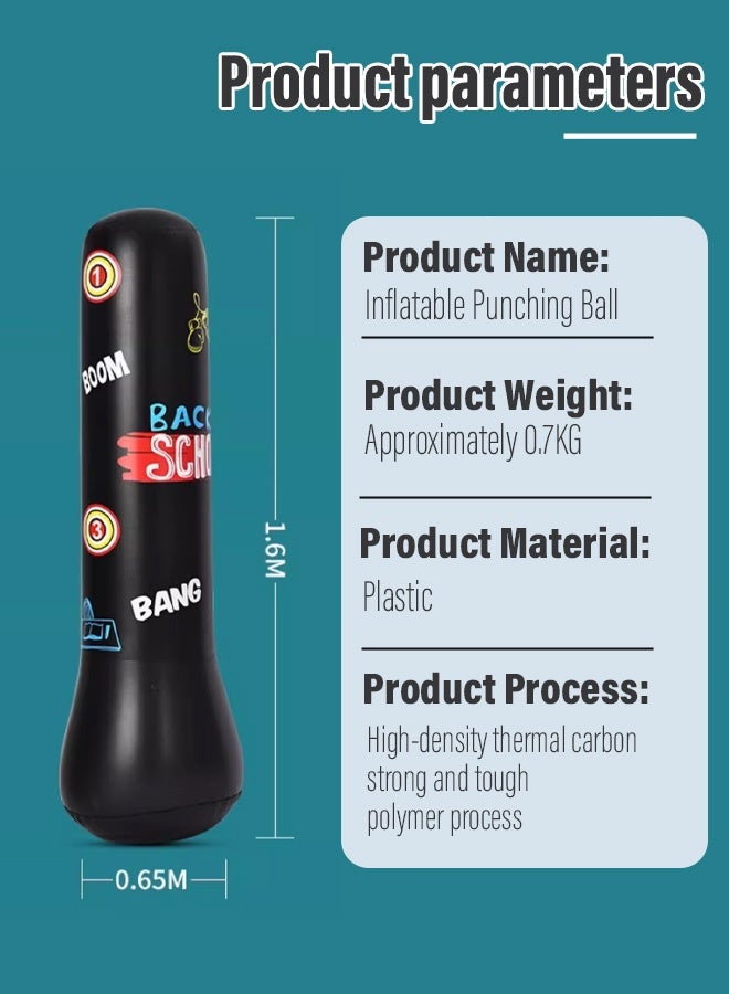 Punching Bag For Kids,Inflatable Boxing Punch Bag With Pump,Inflatable Tumbler Toy For Boys Girls,Beginner Heavy Punching Bags Sandbag,Reduce Pressure Stress,1.6M Alphabet Black - Image 2