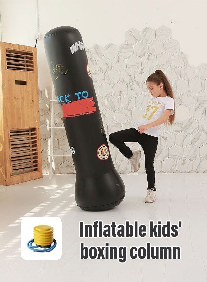 Punching Bag For Kids,Inflatable Boxing Punch Bag With Pump,Inflatable Tumbler Toy For Boys Girls,Beginner Heavy Punching Bags Sandbag,Reduce Pressure Stress,1.6M Alphabet Black - Image 1