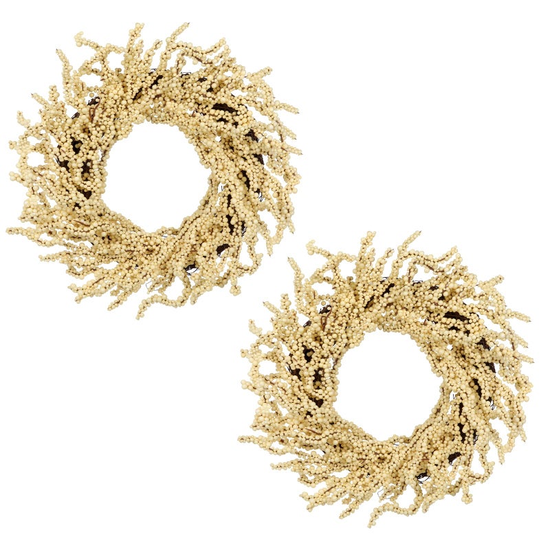 Briful 2 Pack Fall Berry Wreaths 12in Artificial Beige Foam Berry Wreath for Front Door Small Outdoor Fall Wreath for Autumn Home Wall Mantle Porch Thanksgiving Halloween Decor - Image 1