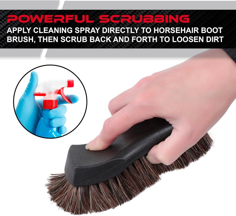 PINKE Car Cleaning Brush, Horsehair Shoe Brush Soft Horse Hair Detailing Brush Non-Slip Handle Wash Vehicle Brush for Car Interiors, Furniture, Sneakers, Boots Sofa Leather Fabric Cleaning - Image 3