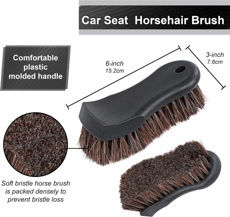 PINKE Car Cleaning Brush, Horsehair Shoe Brush Soft Horse Hair Detailing Brush Non-Slip Handle Wash Vehicle Brush for Car Interiors, Furniture, Sneakers, Boots Sofa Leather Fabric Cleaning - Image 2