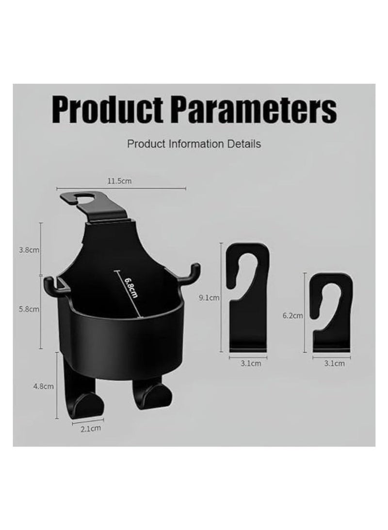 بيوينتي خطاف سيارة وحامل أكواب للمقعد الخلفي، عبوة من قطعتين، خطاف متعدد الوظائف لظهر مقعد السيارة، خطاف عالمي لمسند رأس السيارة، حامل أكواب مع خطافات للسيارة. - Image 2