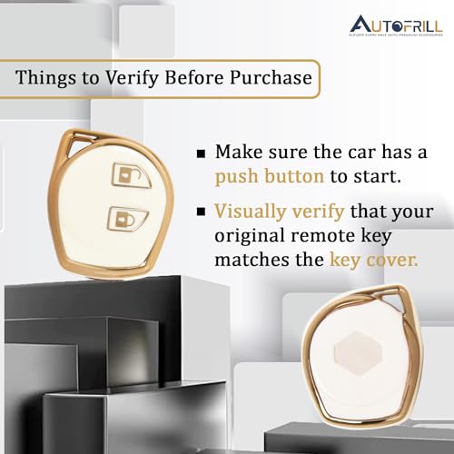 AUTOFRILL TPU Car Key Cover for Maruti Suzuki Baleno, Grand Vitara, XL6, Swift, Brezza, Ertiga, Dzire, Celerio, Ciaz, SX4, Ignis, Alto, S Presso, S Cross, Fronx 2 Button Key Cover (White-Gold) - Image 5