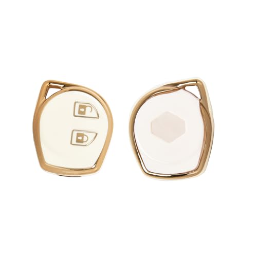 AUTOFRILL TPU Car Key Cover for Maruti Suzuki Baleno, Grand Vitara, XL6, Swift, Brezza, Ertiga, Dzire, Celerio, Ciaz, SX4, Ignis, Alto, S Presso, S Cross, Fronx 2 Button Key Cover (White-Gold) - Image 1