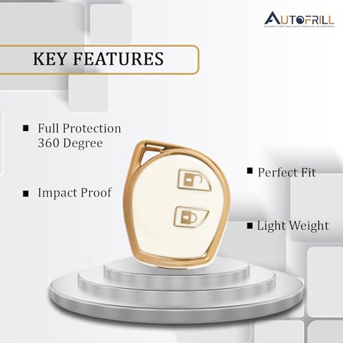AUTOFRILL TPU Car Key Cover for Maruti Suzuki Baleno, Grand Vitara, XL6, Swift, Brezza, Ertiga, Dzire, Celerio, Ciaz, SX4, Ignis, Alto, S Presso, S Cross, Fronx 2 Button Key Cover (White-Gold) - Image 2