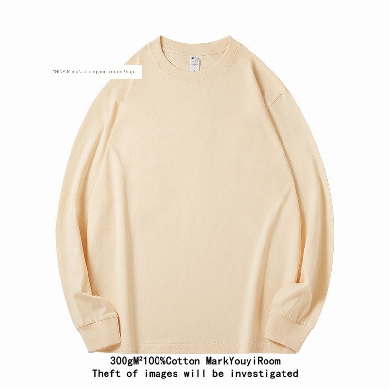 300G heavy cotton long-sleeved t-shirt loose solid color top white T-shirt undershirt thick men's and women's T-shirt - Image 2