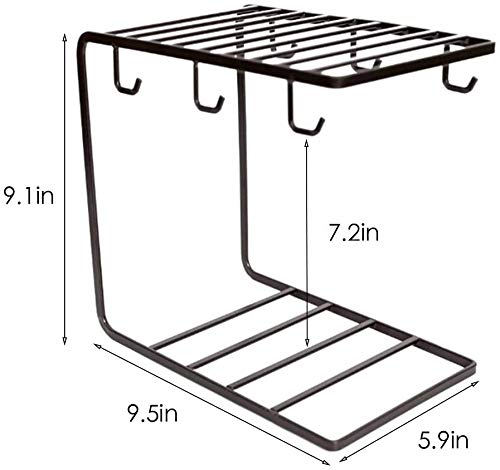 Skafa Iron Cup and Plate Stand with 6 Hooks, 23X18X14 Cm, Brown - Image 4