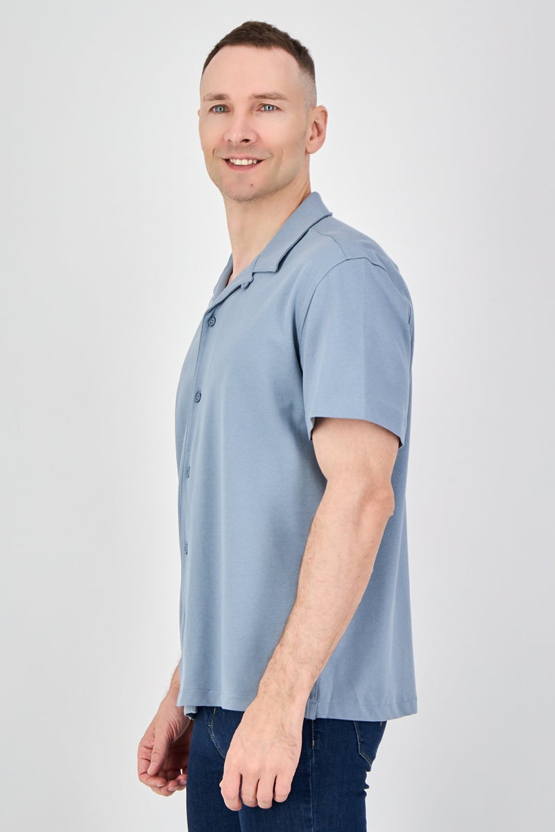 Celio Men Regular Fit Solid Casual Shirt, Slate Blue - Image 2