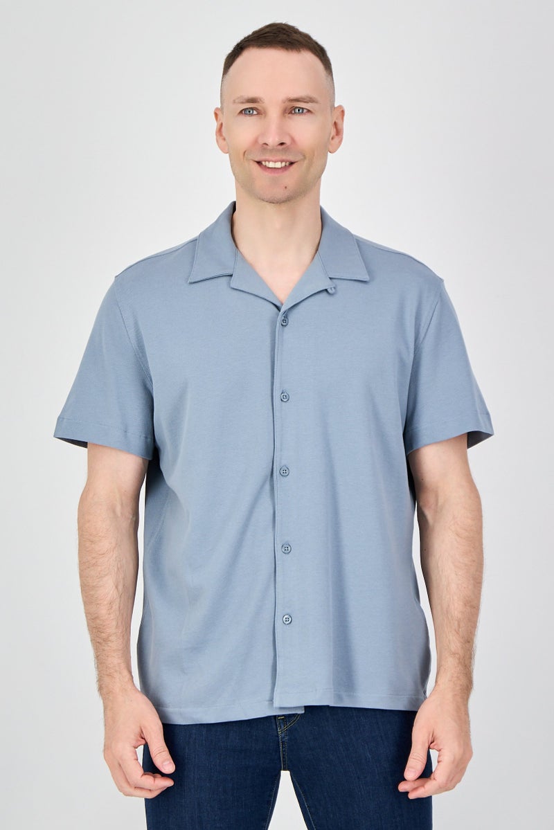 Celio Men Regular Fit Solid Casual Shirt, Slate Blue - Image 1