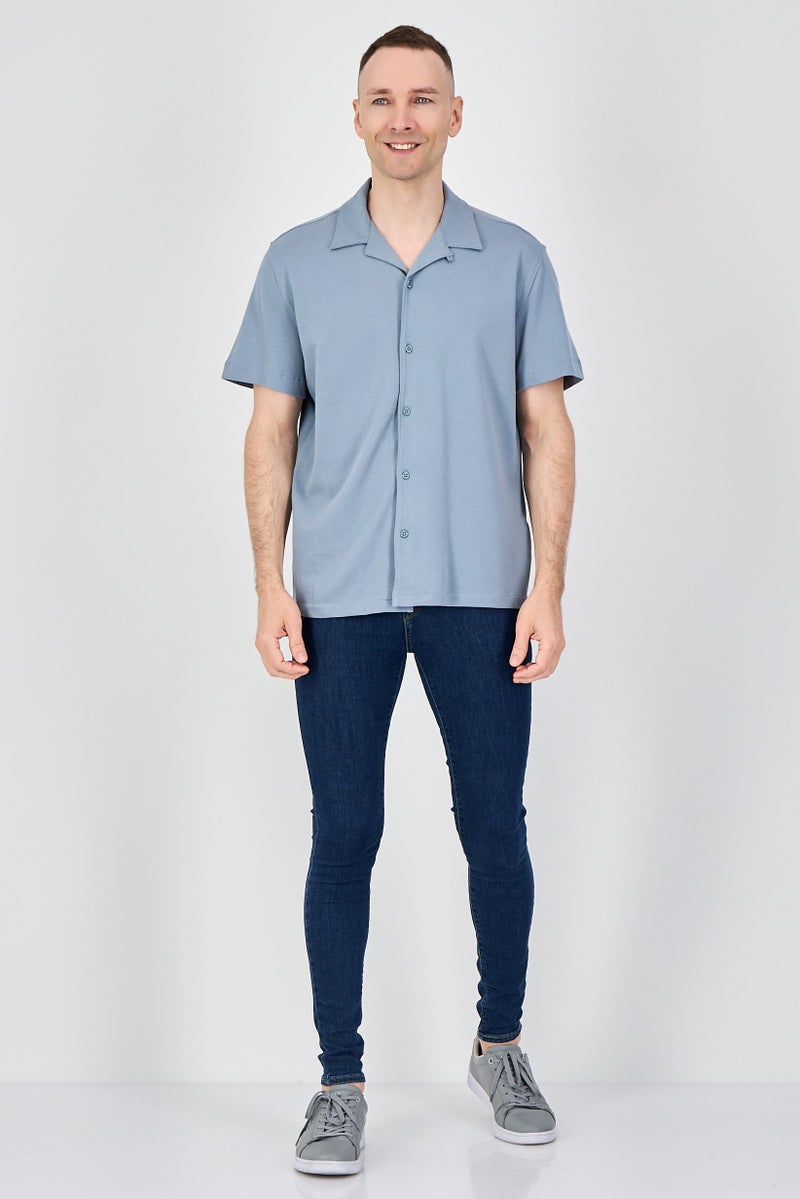 Celio Men Regular Fit Solid Casual Shirt, Slate Blue - Image 4