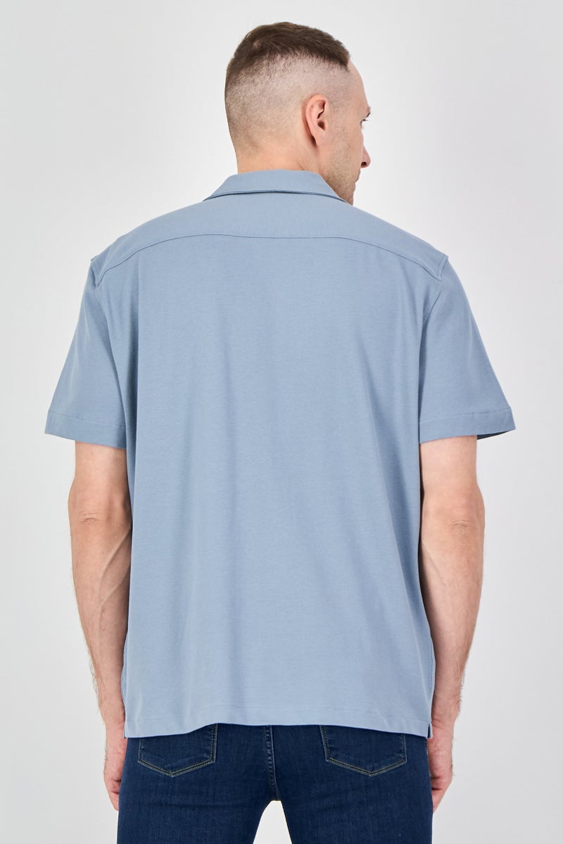 Celio Men Regular Fit Solid Casual Shirt, Slate Blue - Image 3
