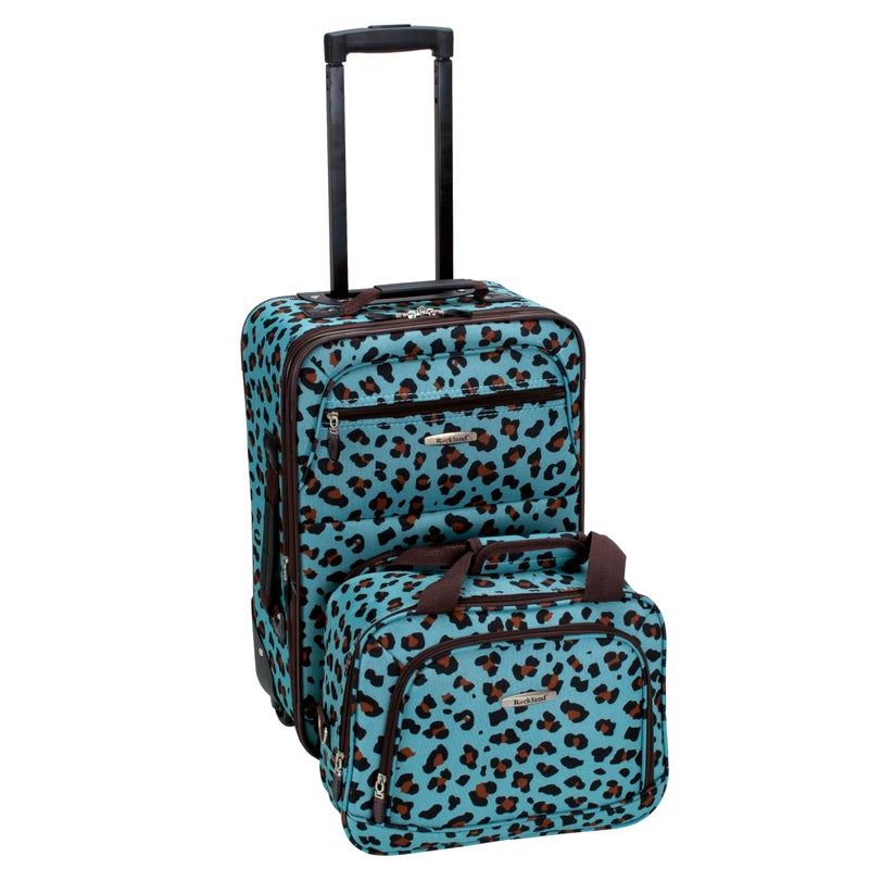 Rockland Fashion Softside Upright Luggage Set,Expandable,Telescopic Handle,Wheel, Blue Leopard, 2-Piece (14/19) - Image 1