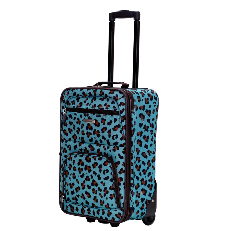 Rockland Fashion Softside Upright Luggage Set,Expandable,Telescopic Handle,Wheel, Blue Leopard, 2-Piece (14/19) - Image 3
