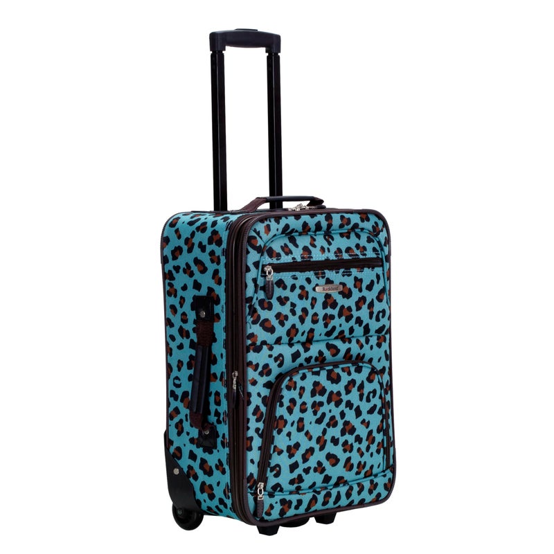 Rockland Fashion Softside Upright Luggage Set,Expandable,Telescopic Handle,Wheel, Blue Leopard, 2-Piece (14/19) - Image 2