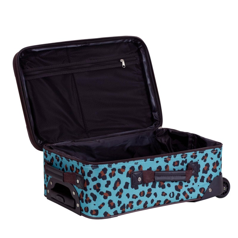 Rockland Fashion Softside Upright Luggage Set,Expandable,Telescopic Handle,Wheel, Blue Leopard, 2-Piece (14/19) - Image 4