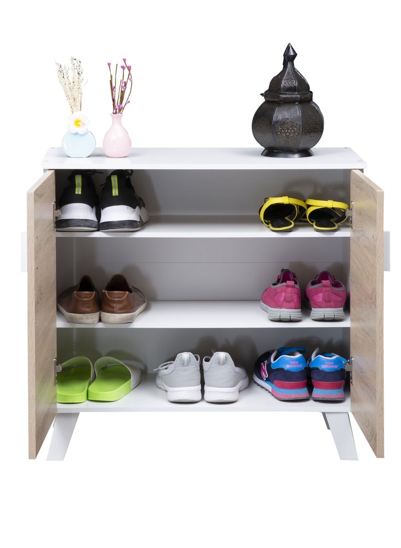 WT-EASYCARE خزانة أحذية بباب مزدوج- ASO/أبيض | رف الأحذية الخشبي | رف أحذية متعدد الطبقات | منظم الاحذية | عرض رف الأحذية | تخزين متعدد الوظائف | خزانة احذية | خشبية مجلس الوزراء - Image 4
