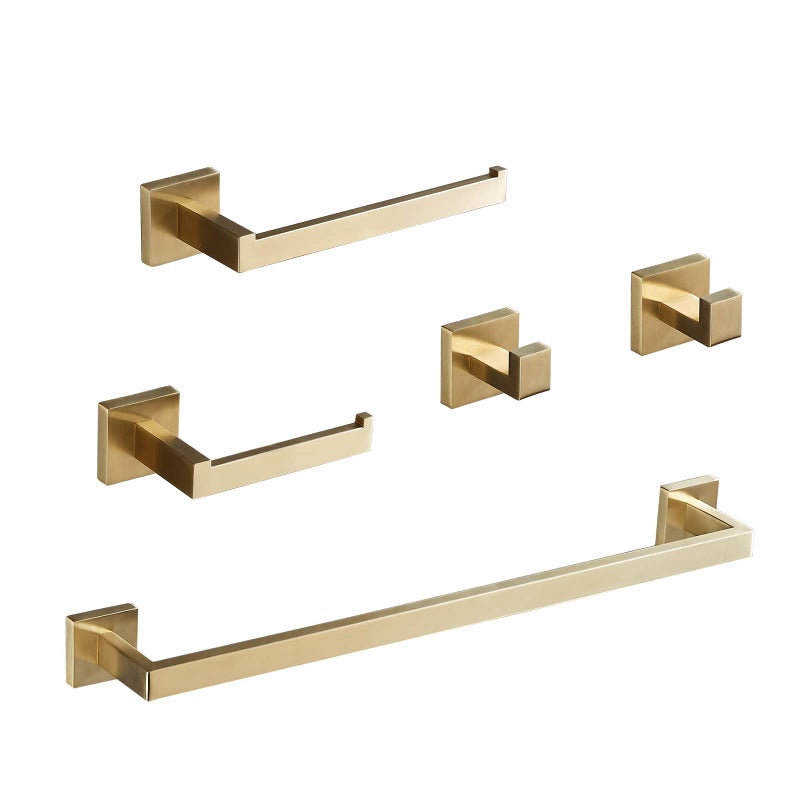 Bathroom Hardware Set 236Inch Towel Bar2pcs Towel HookToilet Paper HolderHand Towel Holder Stainless Steel Brushed Gold Bathroom Accessories GTS3190BG