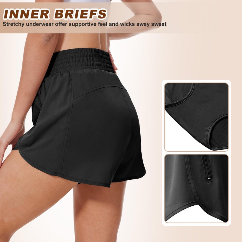 BALENNZ Women's 5 Pack Athletic Workout Shorts with Zipper Pockets Activewear Elastic Waist Gym Running Shorts,XX-Large - Image 4