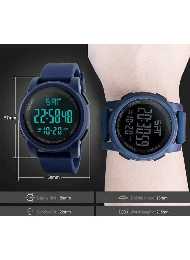 Shocknshop Shocknshop Rubber Led Digital Sports Multi Functional Black Dial Watch For Men Boys -W1257 (Blue), Blue Band  - Image 4