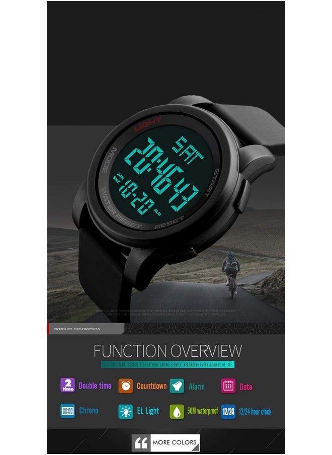 Shocknshop Shocknshop Rubber Led Digital Sports Multi Functional Black Dial Watch For Men Boys -W1257 (Blue), Blue Band  - Image 5