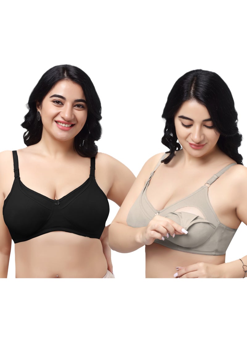 RAJNI Women's Maternity Nursing Bra Soft Stretch Cotton Non-Padded Wirefree Full Coverage Anti-Sag Pack of 2 - Image 1