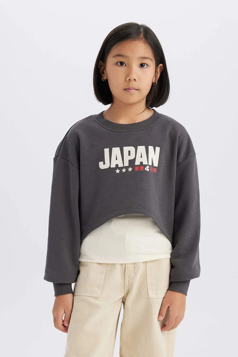 ديفاكتو Girl Crop Printed Sweatshirt Tank Top 2Piece Set