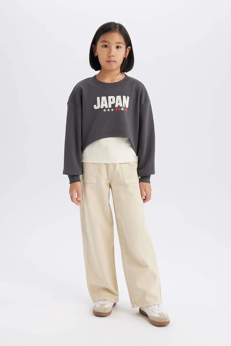 ديفاكتو Girl Crop Printed Sweatshirt Tank Top 2Piece Set