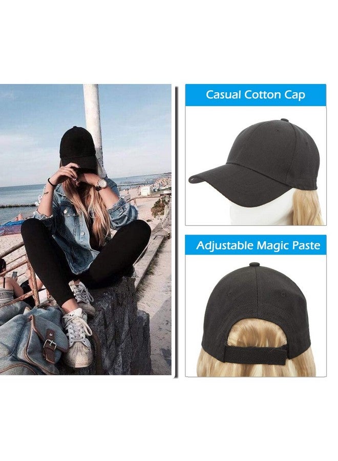 SEGO Baseball Cap with Hair Extensions for Women Adjustable Hat with Hair Attached Synthetic Long Wavy Wig with Black Hat Stylable for Pigtail Ponytail 16 Inch Sandy Blonde&Bleach Blonde 290g - Image 3