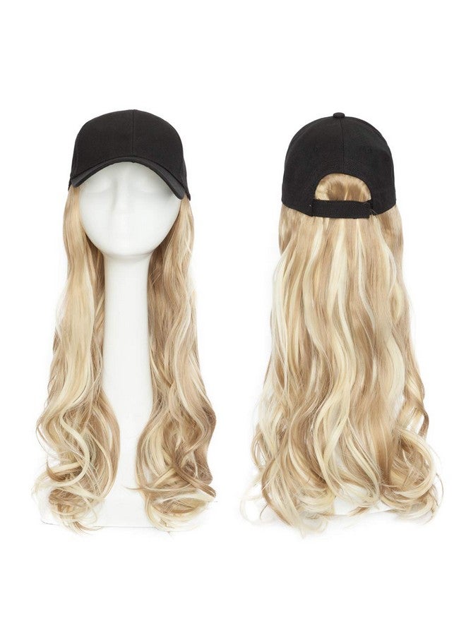 SEGO Baseball Cap with Hair Extensions for Women Adjustable Hat with Hair Attached Synthetic Long Wavy Wig with Black Hat Stylable for Pigtail Ponytail 16 Inch Sandy Blonde&Bleach Blonde 290g - Image 5