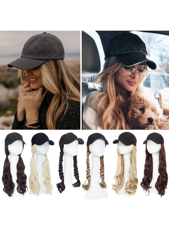 SEGO Baseball Cap with Hair Extensions for Women Adjustable Hat with Hair Attached Synthetic Long Wavy Wig with Black Hat Stylable for Pigtail Ponytail 16 Inch Sandy Blonde&Bleach Blonde 290g - Image 1