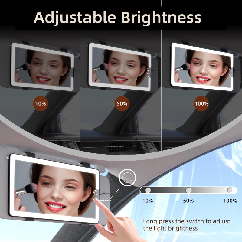 Junyaoxuan Sun Visor Vanity Mirror, LED Dimmable Car Mirror with 3 Light Modes, Easy to Install & Equip Strap Mounting, for Women's Makeup, Women's First Choice (solar car sun visor) - Image 4