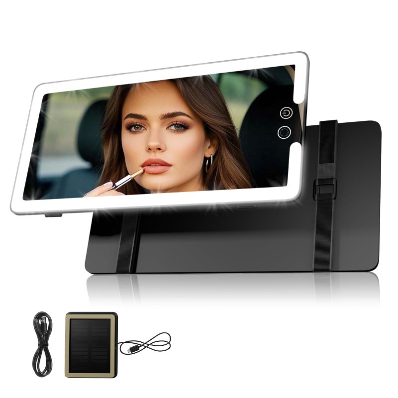 Junyaoxuan Sun Visor Vanity Mirror, LED Dimmable Car Mirror with 3 Light Modes, Easy to Install & Equip Strap Mounting, for Women's Makeup, Women's First Choice (solar car sun visor) - Image 1