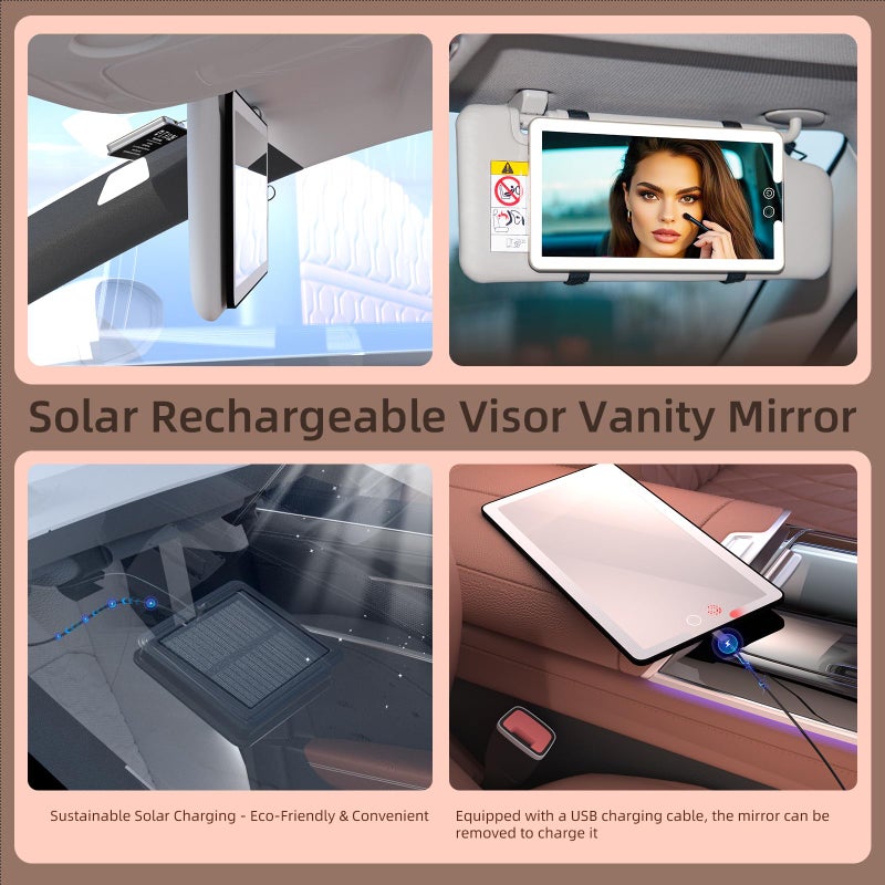 Junyaoxuan Sun Visor Vanity Mirror, LED Dimmable Car Mirror with 3 Light Modes, Easy to Install & Equip Strap Mounting, for Women's Makeup, Women's First Choice (solar car sun visor) - Image 2