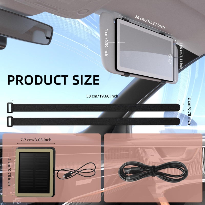 Junyaoxuan Sun Visor Vanity Mirror, LED Dimmable Car Mirror with 3 Light Modes, Easy to Install & Equip Strap Mounting, for Women's Makeup, Women's First Choice (solar car sun visor) - Image 3