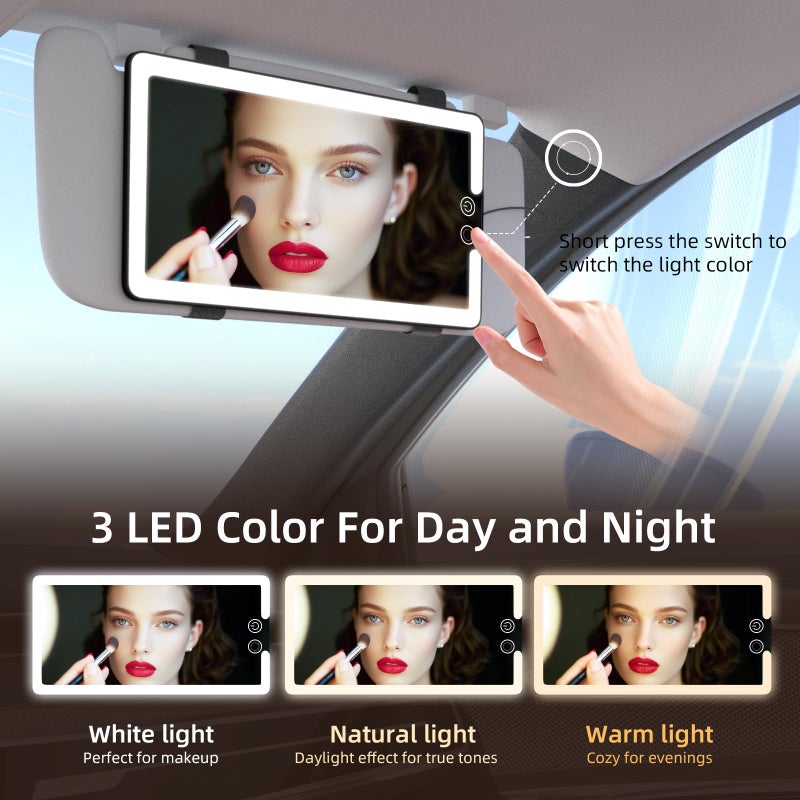Junyaoxuan Sun Visor Vanity Mirror, LED Dimmable Car Mirror with 3 Light Modes, Easy to Install & Equip Strap Mounting, for Women's Makeup, Women's First Choice (solar car sun visor) - Image 5