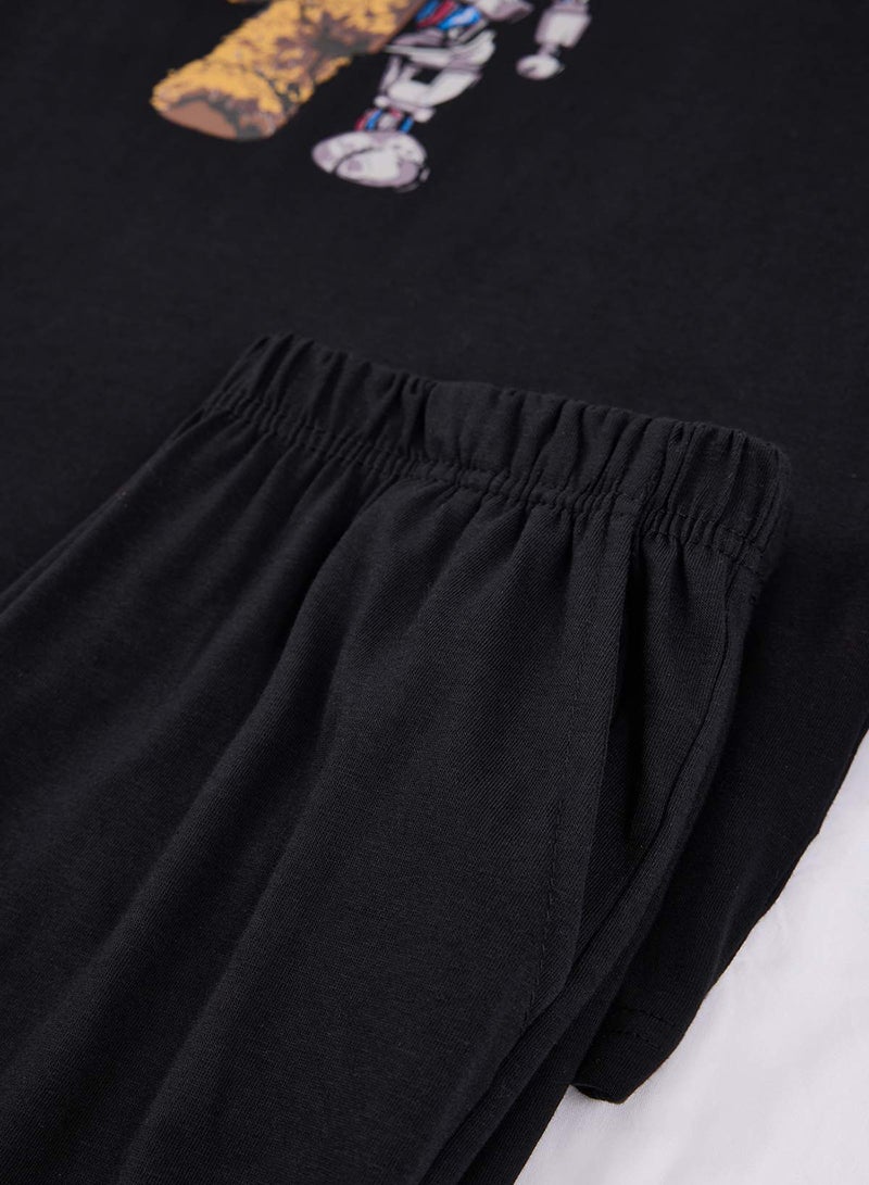 trendyol Black Regular Fit Cotton Short Sleeve Top Robot Printed Pocket Detail Pajama Set Tmnss26Pt00005 - Image 5