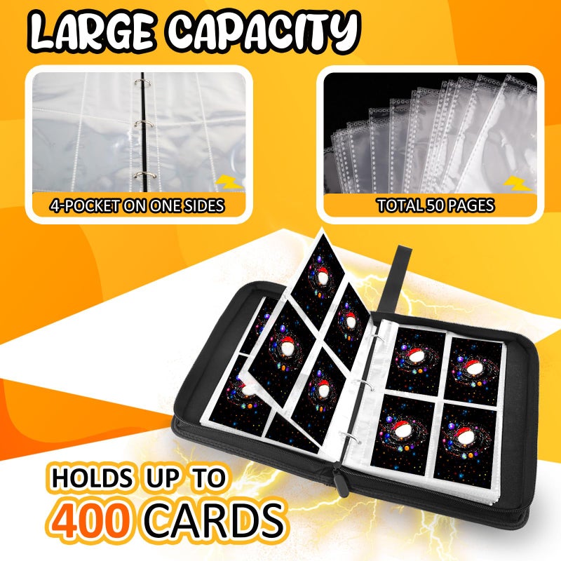 HOHOM 400 Pocket Trading Card Binder with 50 Removable Sleeves, Portable Zippered Card Holder, Collection Album Book Case Storage for MTG, TCG, Sports, Game Cards (Starlit Sky) - Image 5