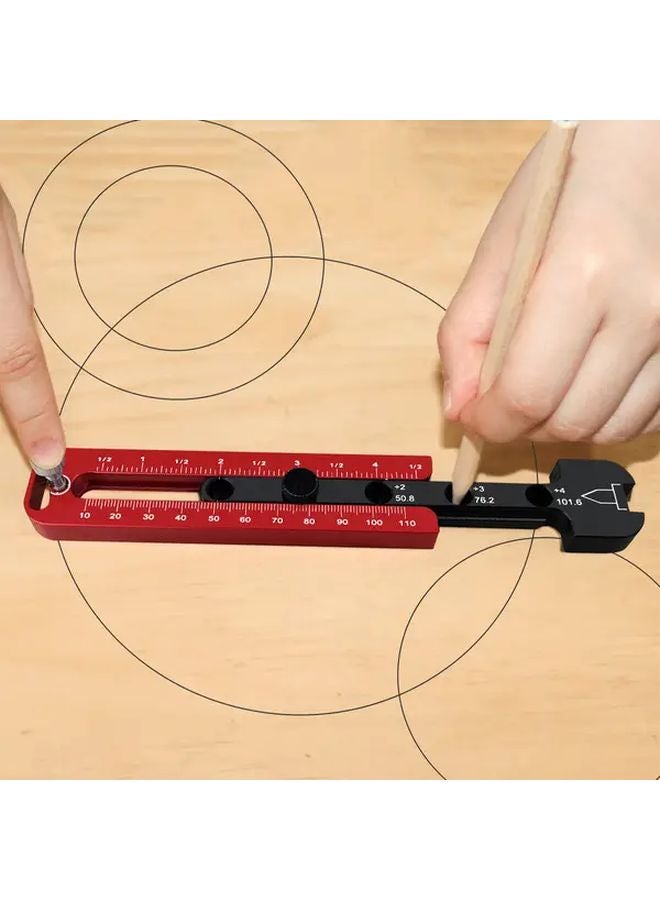 Red Black Adjustable Woodworking Compass Precision Metric Inch Scale Metal Circle Drawing Tool - Image 4