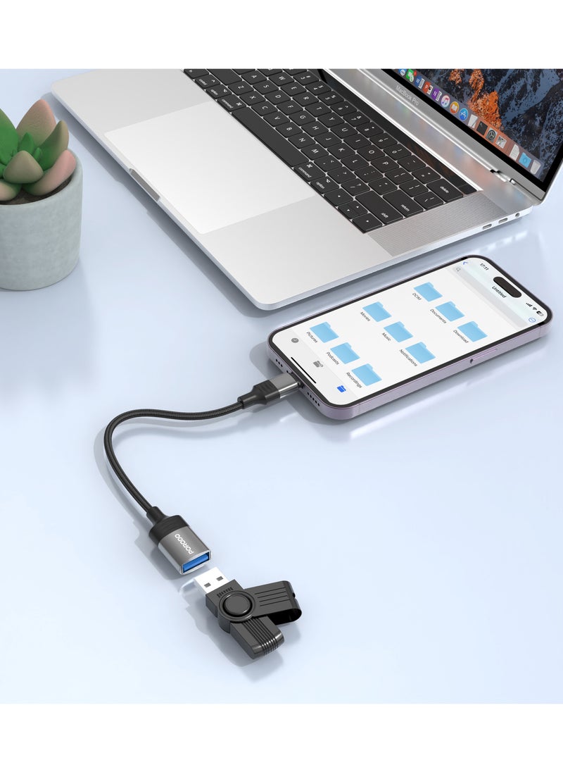 porodo - Woven USB A to Lightning Adapter 0.12M Cable / Lightning OTG Wire / Plug & Play / Braided Cable - Black - Image 1