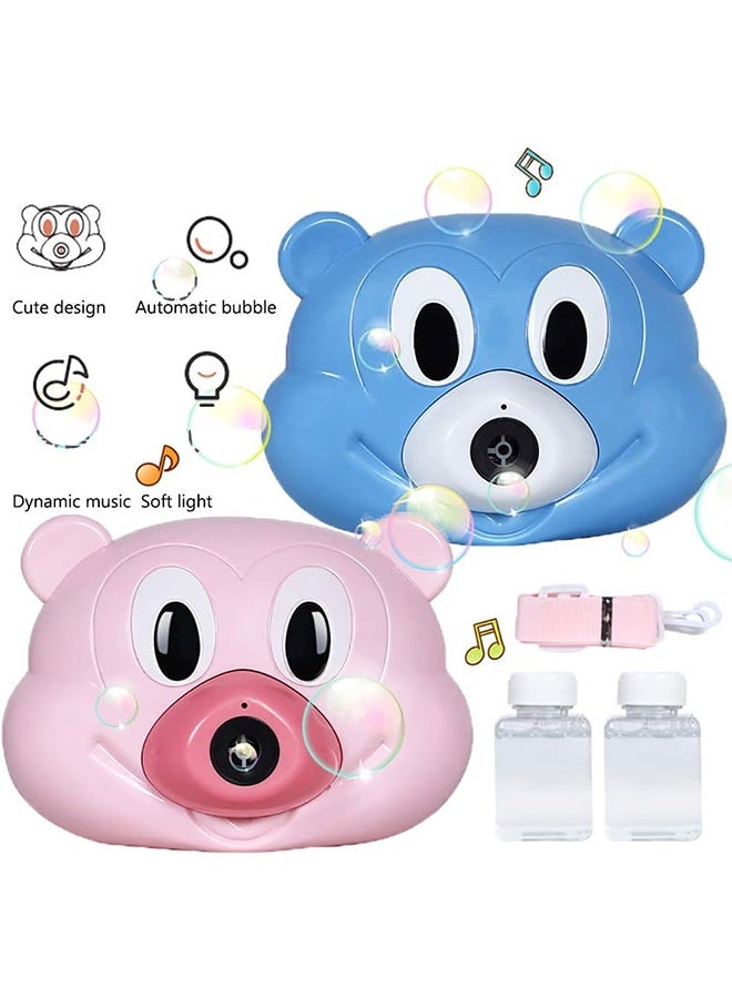 ماكينة صنع الفقاعات للأطفال كاميرا الفقاعات الأوتوماتيكية المزودة بكاميرا كارتونية للفقاعات على شكل حيوان مع أضواء وامضة ملونة للأولاد والبنات في الصيف للعب في الهواء الطلق هدايا أعياد الميلاد والحفلات (2 قطعة) - Image 3