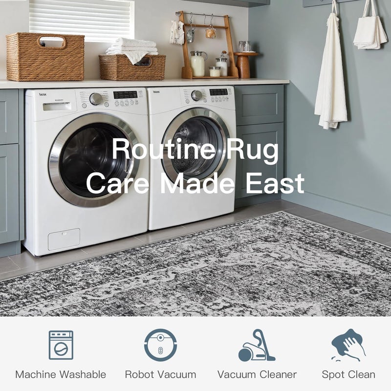 Lofus 8x10 Area Rugs for Living Room, Washable Area Rug, Rugs for Bedroom, Kitchen, Vintage Boho Carpet, Soft Non-Slip, Low Pile Large Area Rug for Office Dining Room, Vintage Dark Grey - Image 5