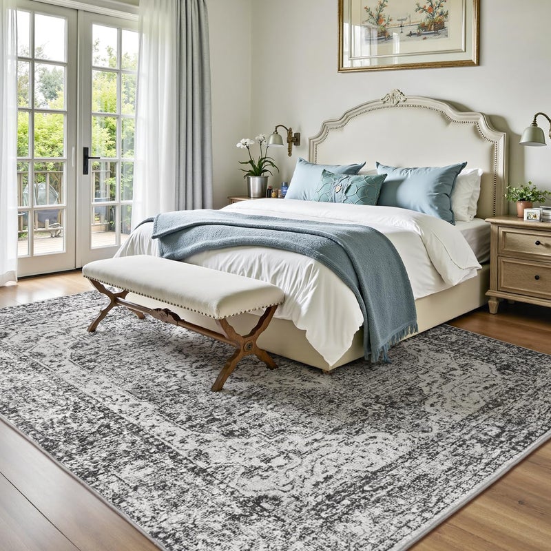 Lofus 8x10 Area Rugs for Living Room, Washable Area Rug, Rugs for Bedroom, Kitchen, Vintage Boho Carpet, Soft Non-Slip, Low Pile Large Area Rug for Office Dining Room, Vintage Dark Grey - Image 3