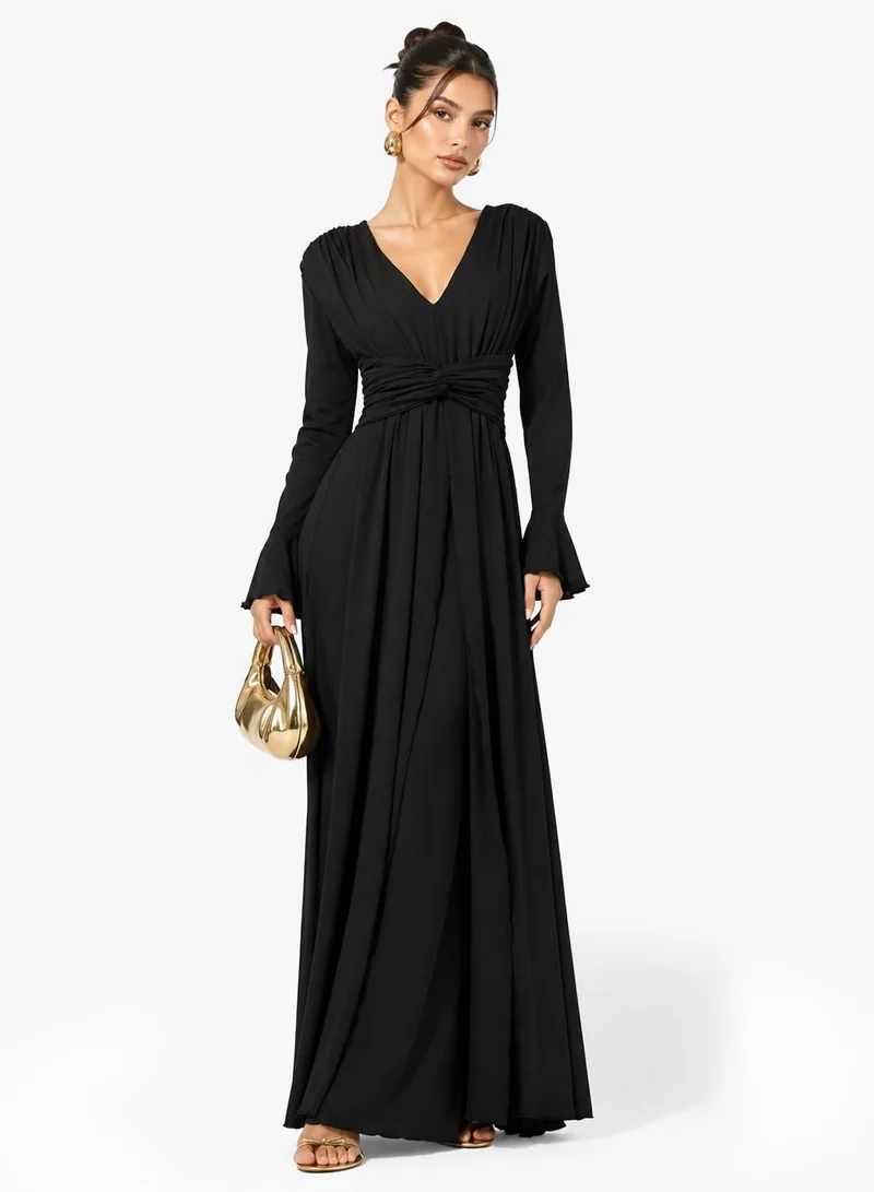 Ginger Plunge Neck Draped A Line Dress