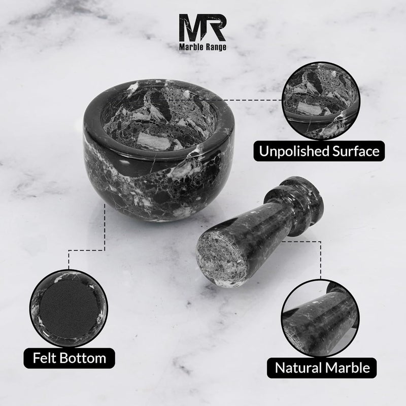MARBLE RANGE Marble Mortar and Pestle Set 3 Inch Black Handmade Garlic Crusher & Herb Grinder, Small Stone Mortar for Kitchen, Spice Grinder, Natural Marble Grinding Bowl – Elegant Holiday & Christmas Gift - Image 5